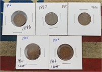 5 INDIAN CENTS: 1896 97VF 00 01 06