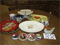 Small Rooster Clock, Trays, misc. Coasters