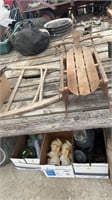 Vintage sleigh, vintage hand saw only.