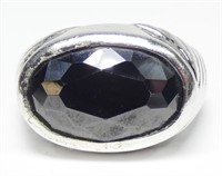 Sterling silver bezel set faceted gemstone ring,