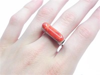 MCM 925 STERLING & CORAL RING-SIZE 7.5