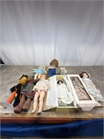 Assortment of large dolls, some with boxes.