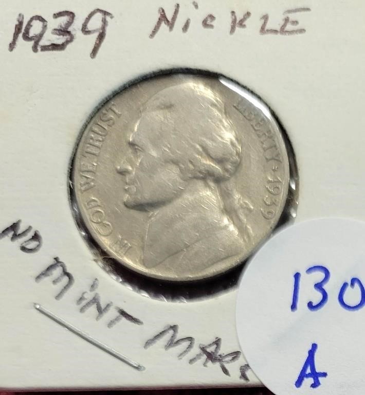 1939 Jefferson Nickle No Mint Mark