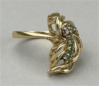 10K Gold, Emerald & Diamond Ring.