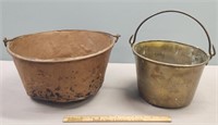 2 Antique American Buckets Brass & Copper