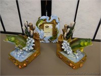 Resin Bass Fish Bookends and Picture Frame