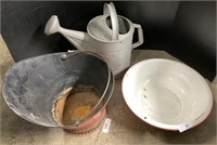 Enamelware Bowl, Coal/Pellet Bucket, Metal
