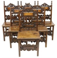 (6) BAROQUE STYLE INLAID CARVED WALNUT CHAIRS