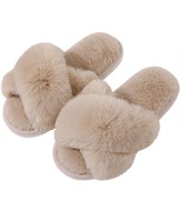 (7-8)Women's Fuzzy Slippers Cross Band