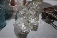 PAIR OF GLASS HORSEHEAD BOOKENDS