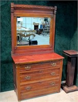39" Eastlake three-drawer dresser with mirror,