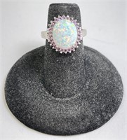 Sterling Opal/Tanzanite Halo Ring 4 Grams Size 5