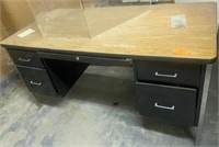 Black metal desk wood grain laminate top