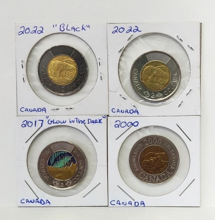 $2 Toonie Canada Coins-4x Varieties 2000/2017/2022