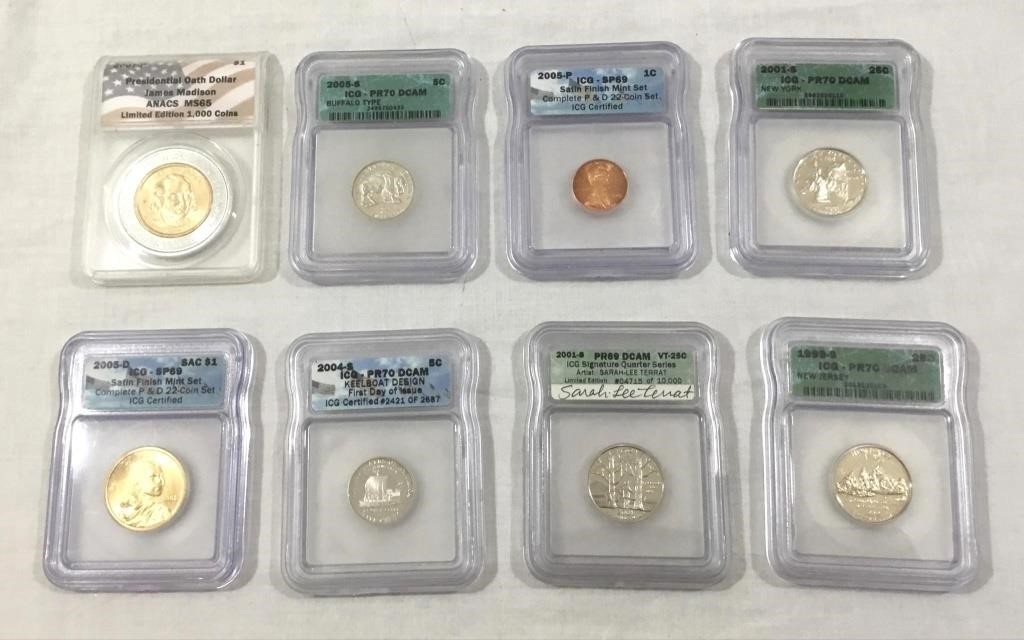 8 American graded coins.