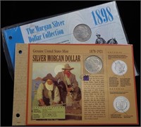 1998 & 1921 MORGAN DOLLARS ON INFO SHEETS W/ COA