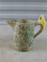 Green speckled antique pitcher, 4 and 1/2 in tall