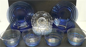 BLUE TINTED GLASS DISHES