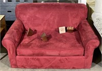 (E) Red Hide-A-Bed Love Seat Couch 51” x 35” x