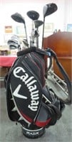 CALLAWAY GOLF BAG WITH 4 WOODS, 6 IRONS, PUTTER,
