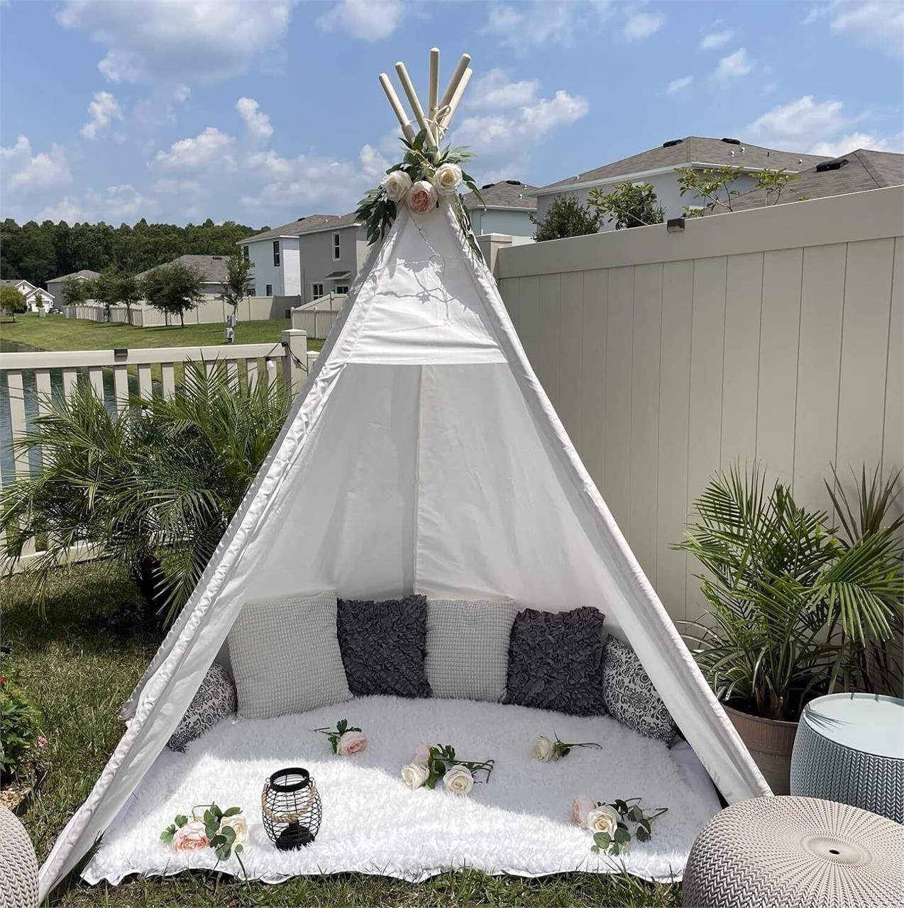 7' Teepee Tent for Adults, 5 Sided, White