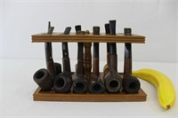 Vintage Pipe Stand w 9 Medico &  Kaywoodie pipes