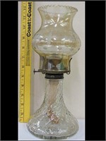 KEROSIN LAMP WITH SWIRL BASE AND WHEEL CUT SHADE