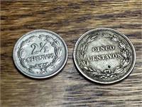 1917 Ecuador Cinco Centavo & 1928 2 1/2 Centavo Si