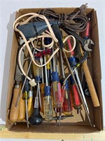 Flat of tools, mostly screwdrivers