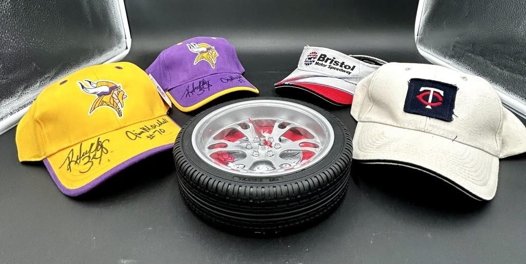 NASCAR Clock and Hats as well as signed Vikings