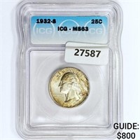 1932-S Washington Silver Quarter ICG MS63