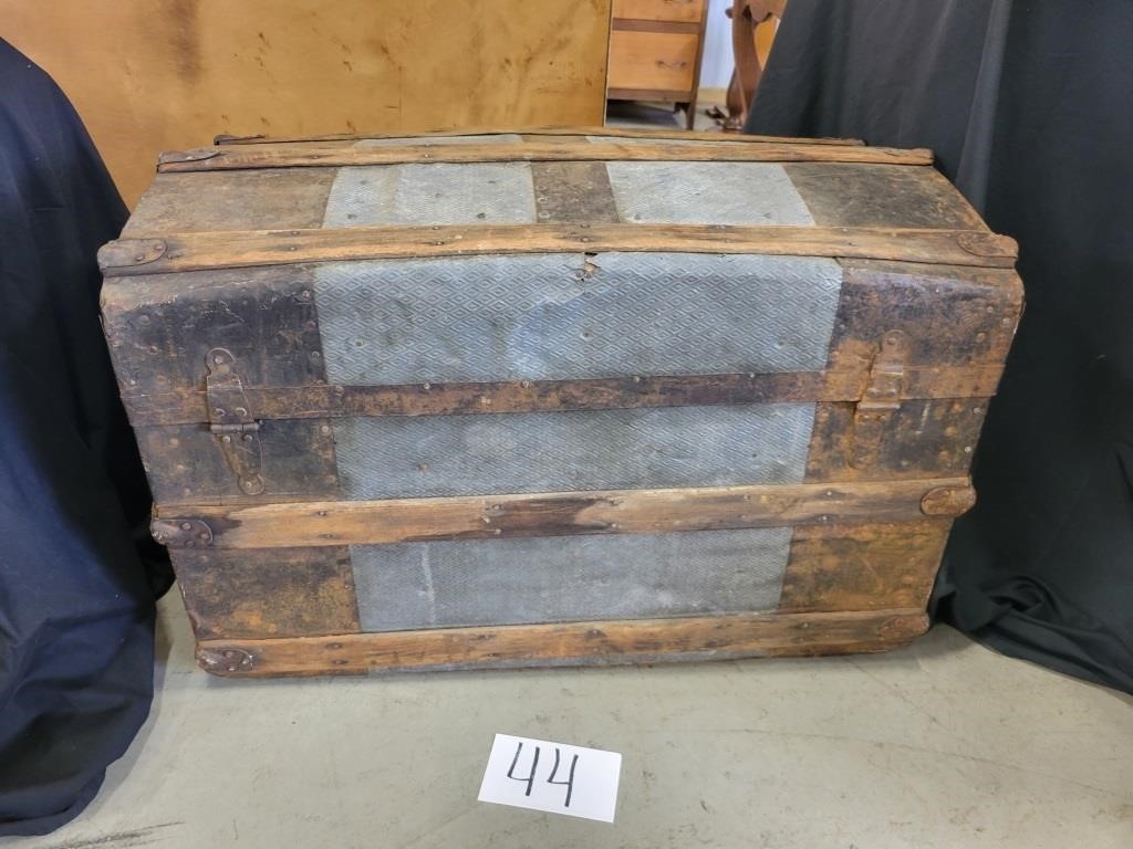 Antique Metal & Wood Chest 31"x18"x21"