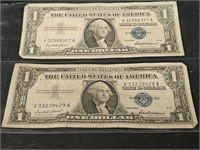 2- 1957 Silver Seal $1 Dollar Bills