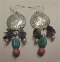 Vintage Sterling Silver & Stones SW Earrings