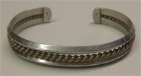 Vtg Navajo Sterling Silver & Brass Bracelet