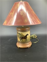 Stately equestrian inspired hand painted lamp.