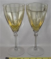 2) Fostoria Topaz Yellow Optic Glass Water Goblets