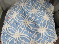 Blue and White Chenille Bedspread