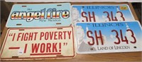 4 License Plates, 2 Novelty & 2 Illinois