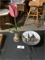 Metal carved tulip, German collector plate.