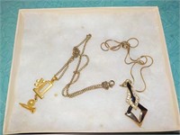 2 Gold Tone Pendant Necklaces
