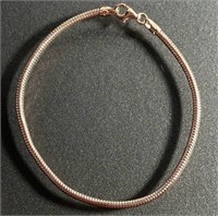 925 Sterling Silver Rose Gold Over Snake Bracelet