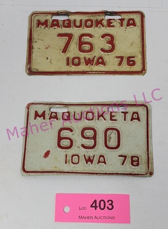 (2) 1970s Motorcycle License Plates Maquoketa, IA