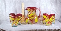 BEAUTIFUL GLASS PITCHER AND 6 GLASSES