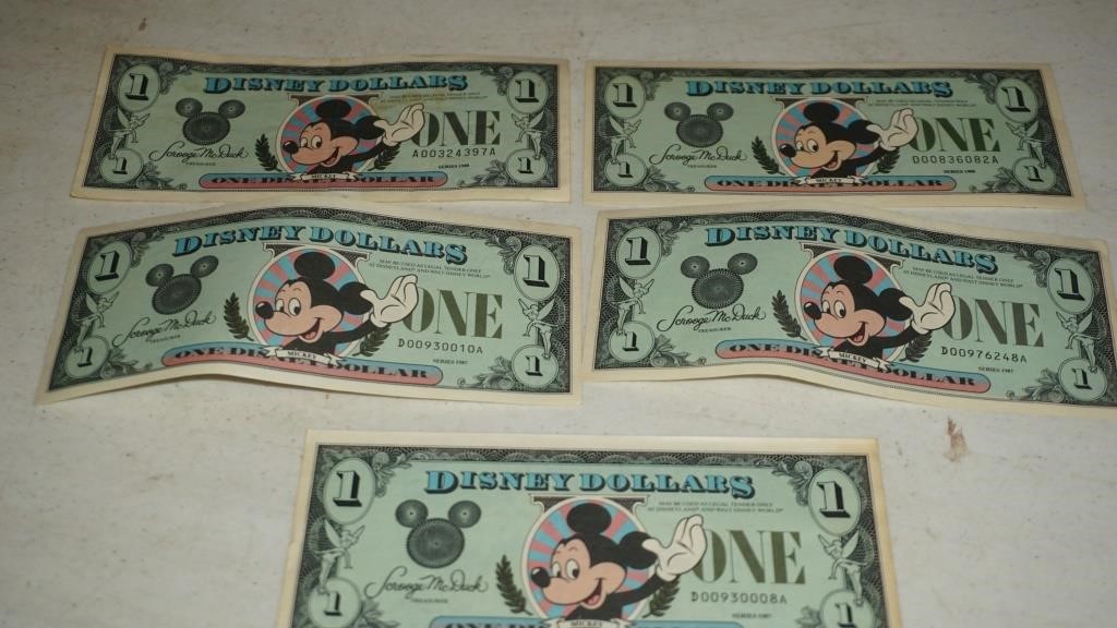 Collection of Disney Dollars from 1987