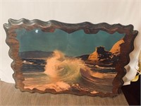 Wood plaque type board with wave photo