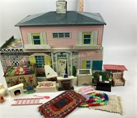 T Cohn Pink 2 Story Tin Litho Dollhouse w