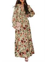 C827  Dokotoo Apricot Floral Maxi Dress, XL