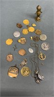 Medallions, Bronze Kewpie Doll, Cross & Coins