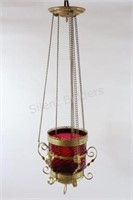 Antique Hanging Swirl Ruby Red Pull Down Lamp